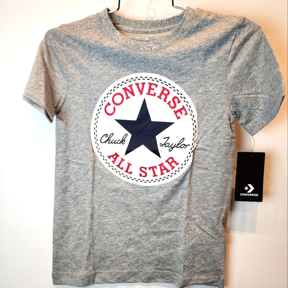 Converse Chuck Taylor All Star Boys T-Shirt Comfort Heather Gray‎ New Size S NWT